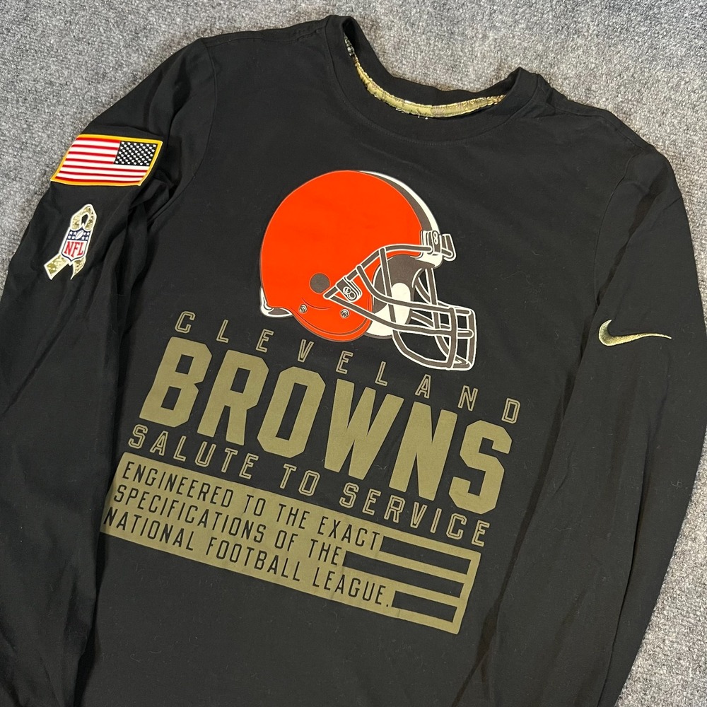 Cleveland Browns Salute To Service 2020 Nike Dri-Fit On Field BLK LS T-Shirt S